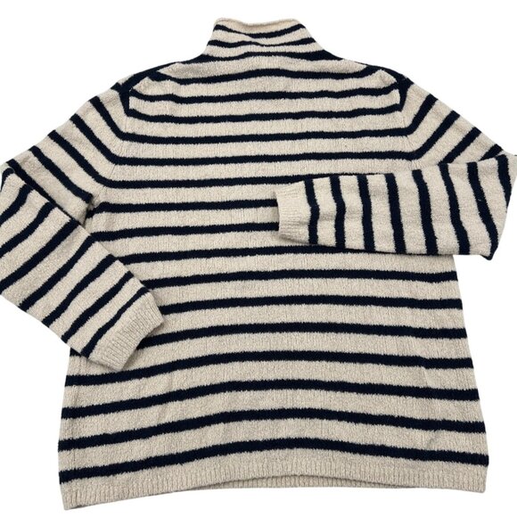 J. Crew Women's Striped Turtleneck Sweater Medium Navy & Cream Soft Cotton Blend - Picture 5 of 5